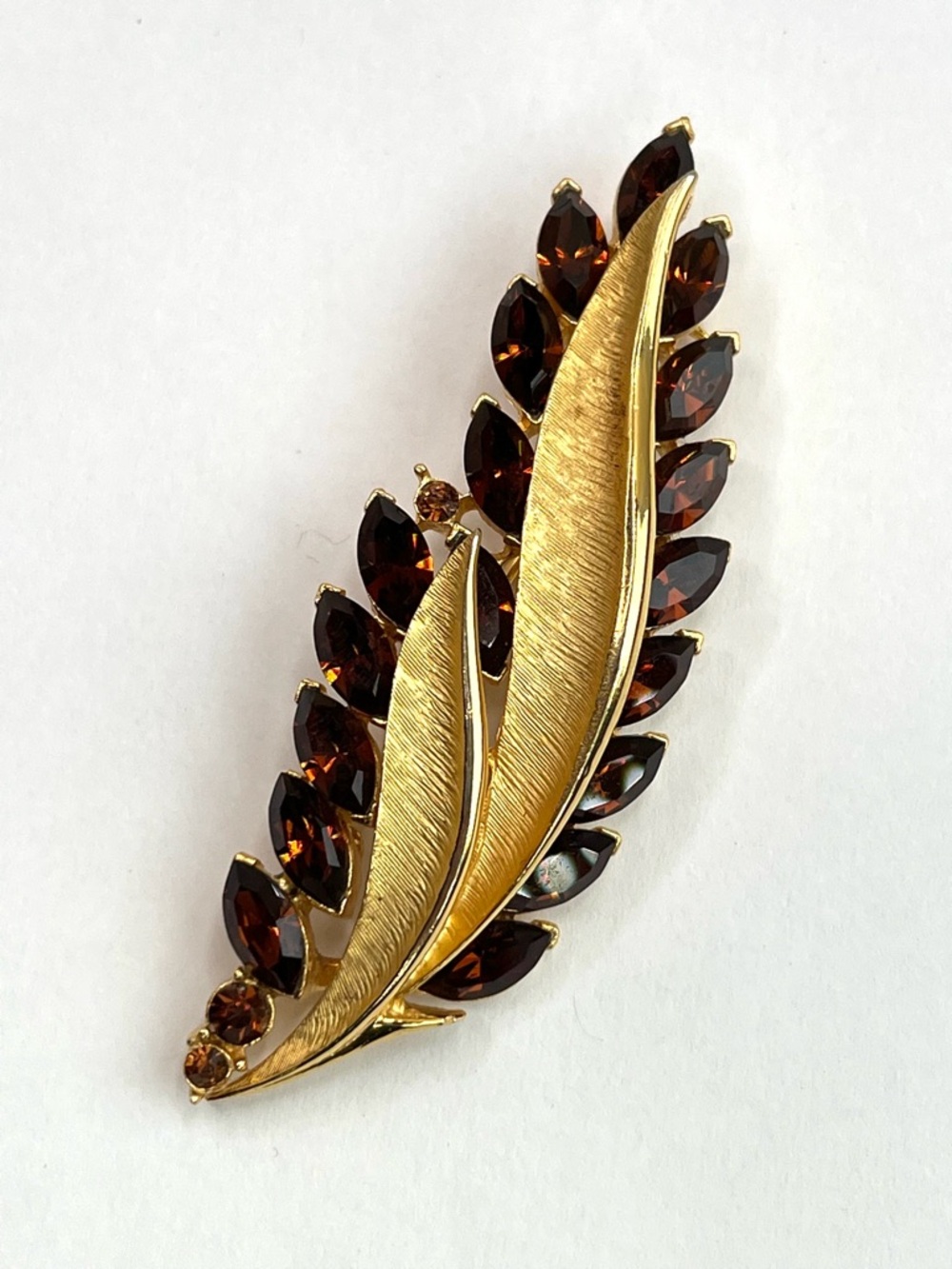 Vintage Leaf Jeweled Rhinestone Brooch
